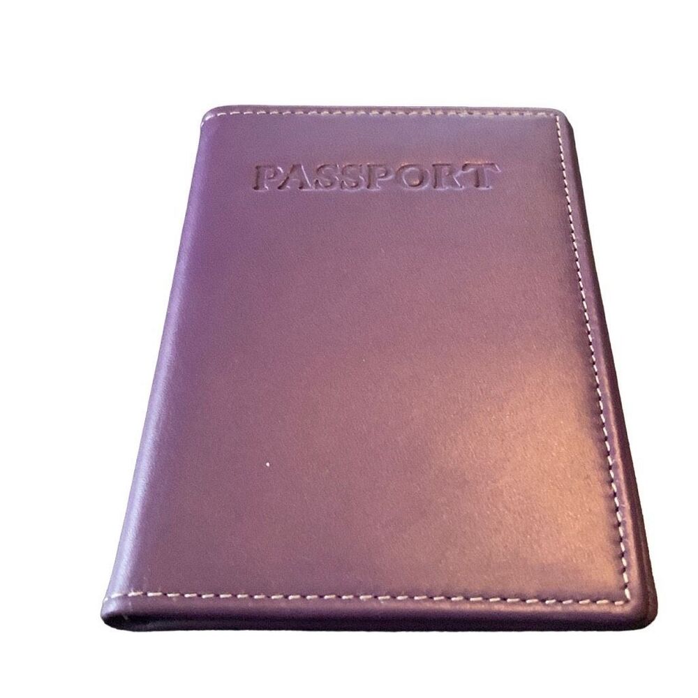NEW Winn International Passport Holder Case Cowhide Napa Leather PURPLE MSRP $35